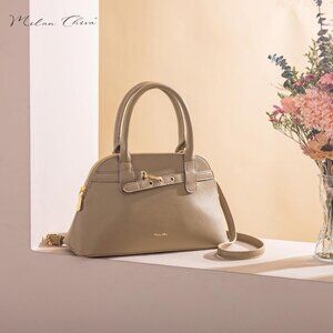 ⚡ Women's Tan Shoulder Strap Belted Top Handle Designer Crossbody Satchel Bag